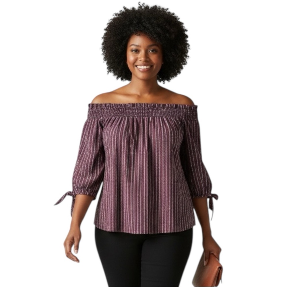 CAROLINE CONSTAS Striped Off-the-Shoulder Blouse Size Large -- NWT - Picture 2 of 9